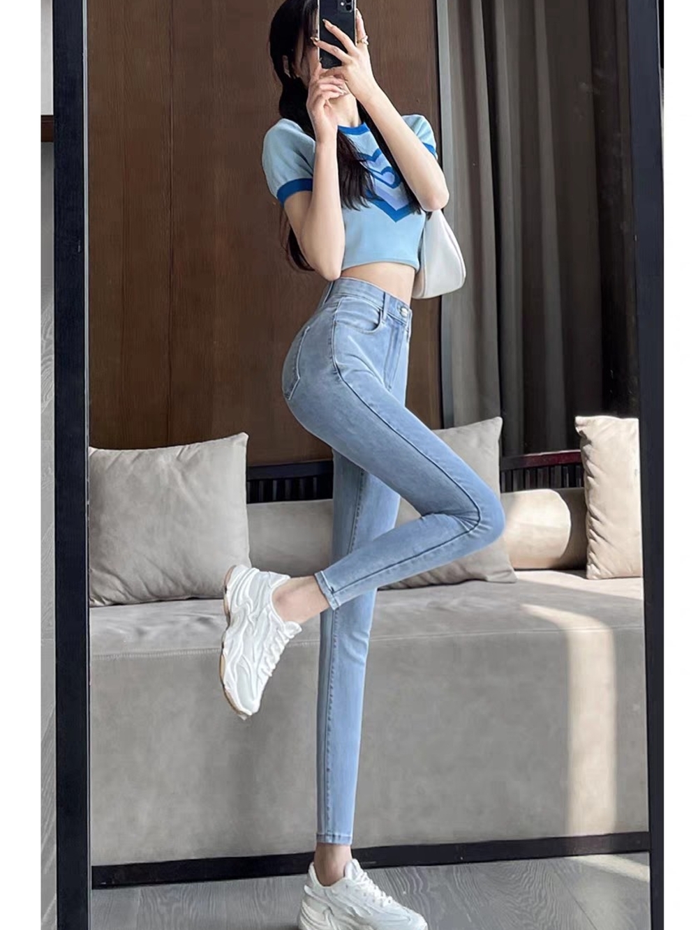 High-Rise Light Blue Skinny Jeans for Women
